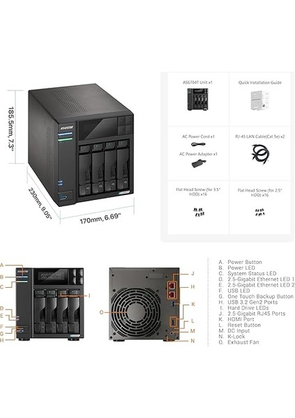 Lockerstor 4 Gen 2 AS6704T | 4 Bölmeli Nas, Dört Çekirdekli 2.0ghz Cpu, 4 M.2 Pcıe 3.0 SSD Yuvası, 2 2.5gbe Bağlantı Noktası, 4gb Ram Ddr4, Ağa Bağlı Depolama (Disksiz) fiyatları