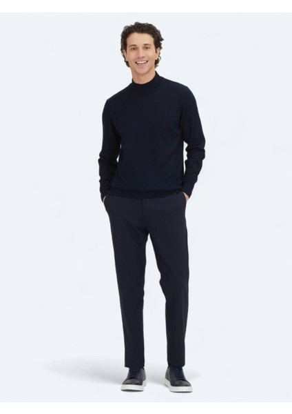 Lacivert Yarım Balıkçı Yaka Jakarlı Yün Karışımlı Triko Kazak fiyatları