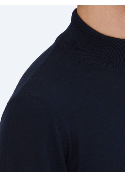 Lacivert Yarım Balıkçı Yaka Jakarlı Yün Karışımlı Triko Kazak fırsatları