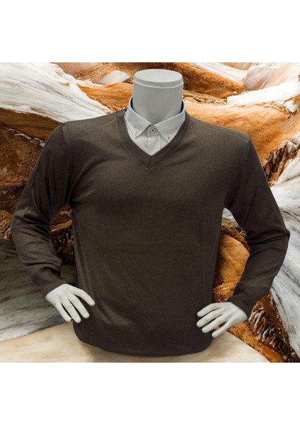 Uzun Kollu Kahverengi V Yaka Kazak (Unisex) fiyatları