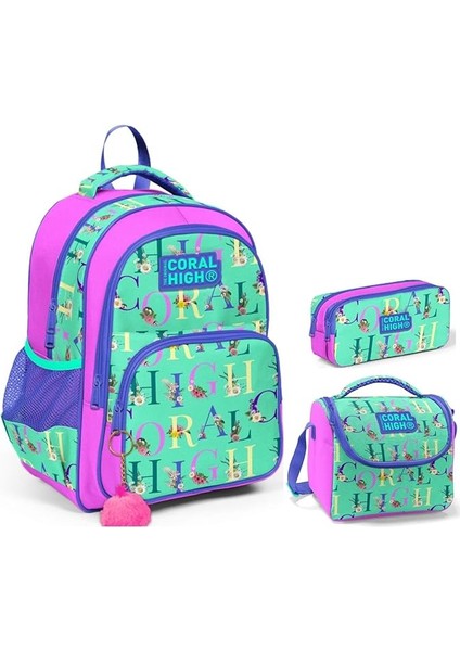 High Yeşil Pembe Kız Çocuk Üçlü Ilkokul Okul Çanta Seti