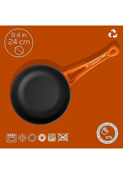 Metal Döküm Kızartma Tavası, Metal Saplı, 24 Cm, Turuncu fırsatları
