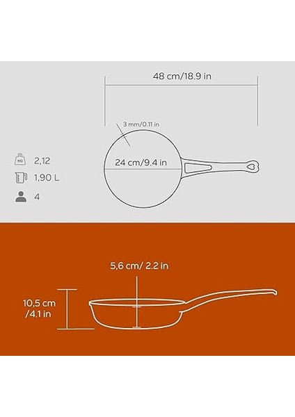 Metal Döküm Kızartma Tavası, Metal Saplı, 24 Cm, Turuncu indirimleri