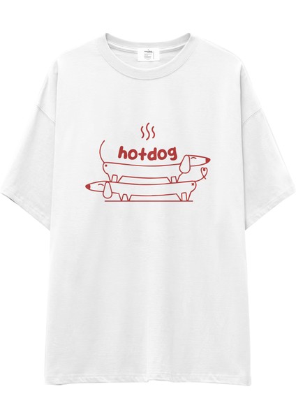 Hotdog Oversize Tişört - Beyaz