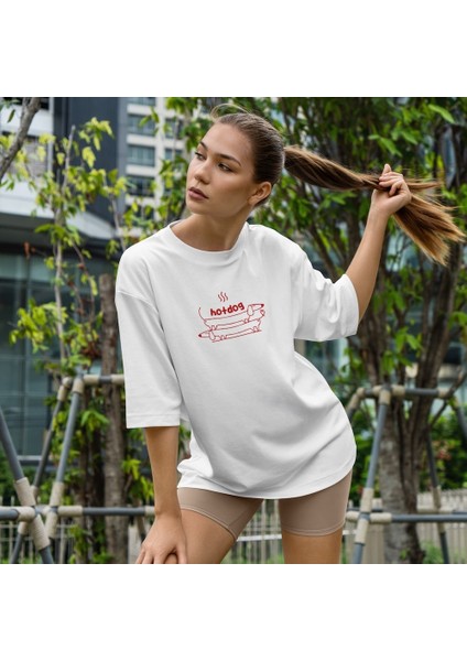 Hotdog Oversize Tişört - Beyaz fiyatları
