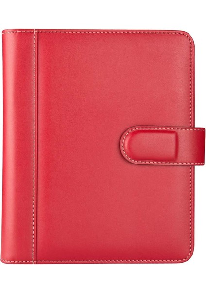 2025 Ajanda Deri Mıknatıs Kapaklı 4 Halka Mekanizmalı Organizer, Kırmızı, 20X23X4 Cm.