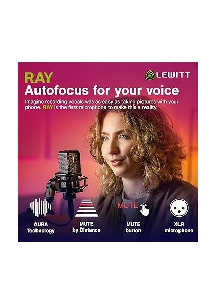 Sesiniz Için Otomatik Odaklamalı Ray Mikrofon - Mesafe ve Sessiz Düğmesine Göre Sessiz - Stüdyo Kalitesinde Podcast'ler, Akış, Içerik ve Müzik Için - 1 Inç Stüdyo Kondenser Kapsül modelleri