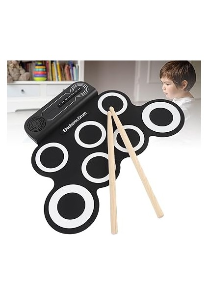 Davul Seti, 7 Davul Uygulama Pad Silikon Ses Efektleri, Drum Pedalları ve Dumbalıkları, Müzik Enstrüman Oyuncakları Çocuklar Için Yetişkinler fırsatları