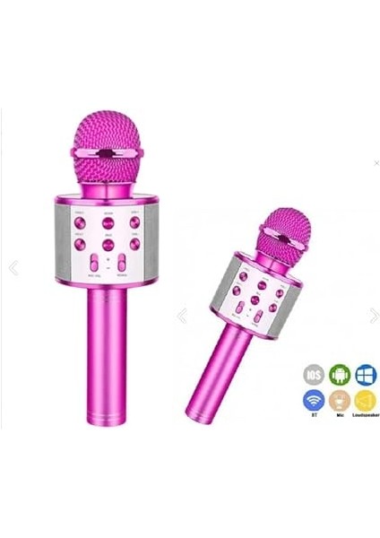 Usba+Tf Sd Kart+3.5mm Aux Girişli Bluetooth Karaoke Mikrofonu Pembe WNE0069 fiyatları