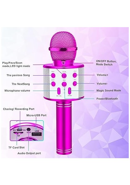 Usba+Tf Sd Kart+3.5mm Aux Girişli Bluetooth Karaoke Mikrofonu Pembe WNE0069 fırsatları