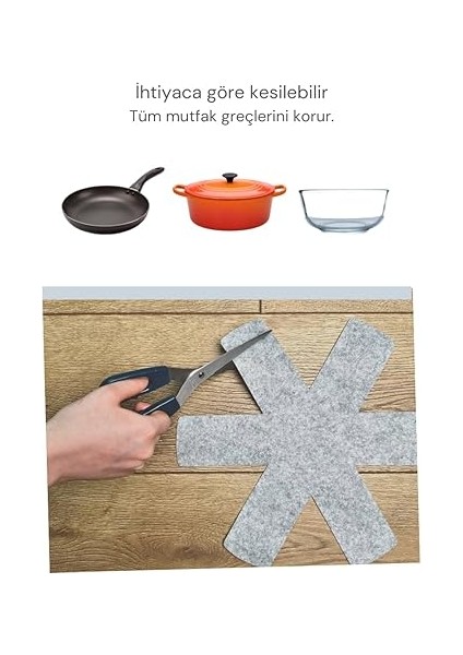 12 Li Set Tencere Tava Koruyucu Borcam Çizdirmez Keçe Düzenleyici (Gri) modelleri