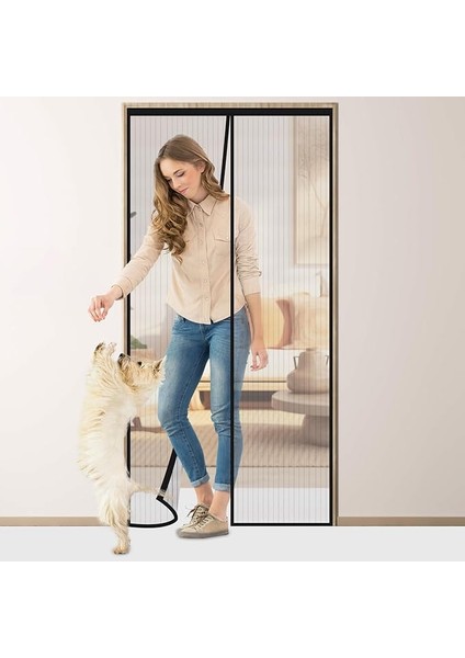 Mıknatıslı Sineklik, Kapı Sinekliği, 100 x 200 Cm, Balkon Kapısı Perdesi, Mıknatıslı Perde, Delmeden Balkon, Kiler Kapısı, Oturma Odası ve Teras Kapısı Için (Siyah)