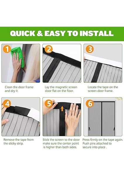 Mıknatıslı Sineklik, Kapı Sinekliği, 100 x 200 Cm, Balkon Kapısı Perdesi, Mıknatıslı Perde, Delmeden Balkon, Kiler Kapısı, Oturma Odası ve Teras Kapısı Için (Siyah) modelleri