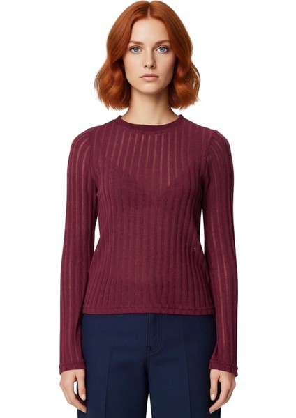 Kadın Fitted Bisiklet Yaka Uzun Kollu Triko Görünümlü Örme Bluz Günlük Kullanım Için Cool ve Comfort modelleri