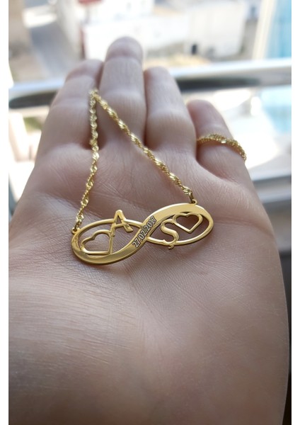 925 Ayar Gümüş 24 Ayar Altın Kaplama Harfli Sonsuzluk Kolye
