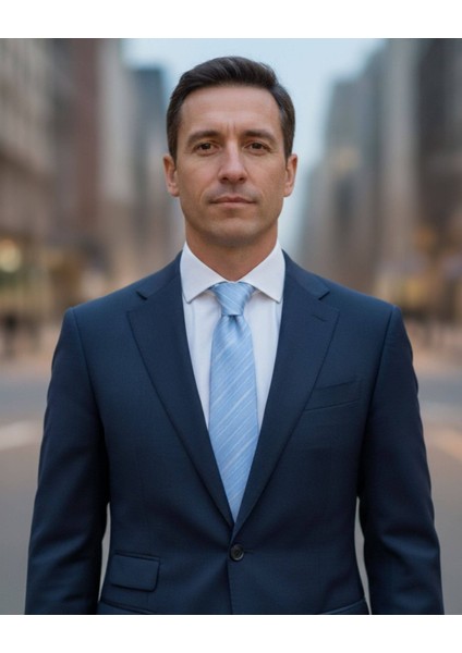 Açık Mavi Çizgili 8 cm Genişliğinde Ipek Kravat