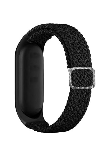 Mi Band 3/4/5/6 ile Uyumlu Mixed Hasır Örme Sağlam, Esnek Örgülü Naylon Malzeme Ayarlanabilir Mi Band 3, 4, 5, 6 ile Uyumlu Kordon Metal Tokalı Şık Tasarım Kordon Kayış, Siyah