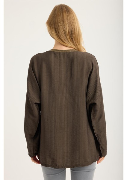 Simli V Yaka Bluz indirimleri