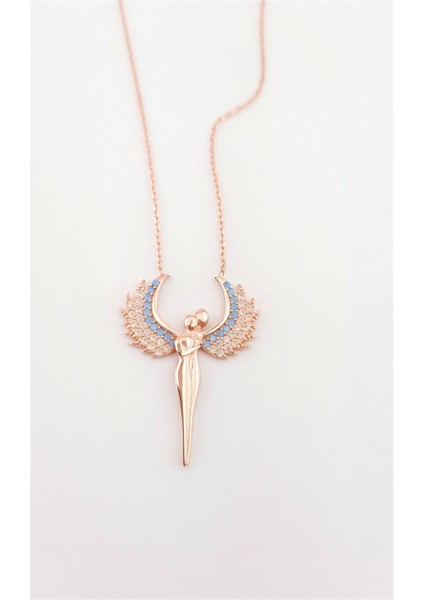 Açık Mavi Taşlı Melek Gümüş Kolye