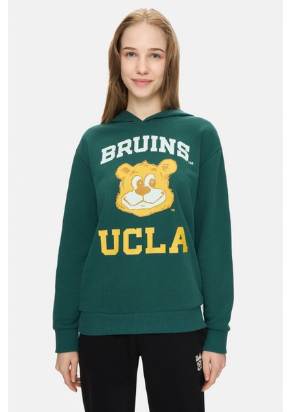 Eartha Koyu Yeşil Kapüşonlu Baskılı Loose Fit Kadın Sweatshirt