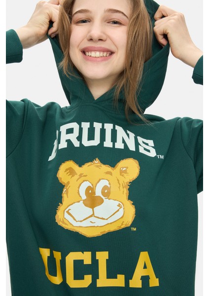 Eartha Koyu Yeşil Kapüşonlu Baskılı Loose Fit Kadın Sweatshirt modelleri