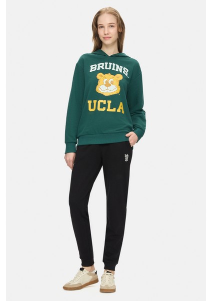 Eartha Koyu Yeşil Kapüşonlu Baskılı Loose Fit Kadın Sweatshirt fırsatları