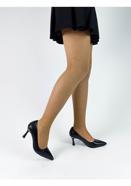 Siyah Renk Yumuşak Cilt Deri Ince Kadeh Topuk Sivri Burun Kadın Stiletto fırsatları