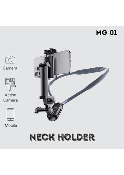 Kıskaçlı Profesyonel Telefon Tutucu ve Aksiyon Kamera Boyun Askısı Gezi Seyahat ve Sürüşlerde Kullanmak Için Boyundan Kayıt Aparatı Cep Telefonu Boyun Tutucu Kullanımı Kolay Mg-01 modelleri