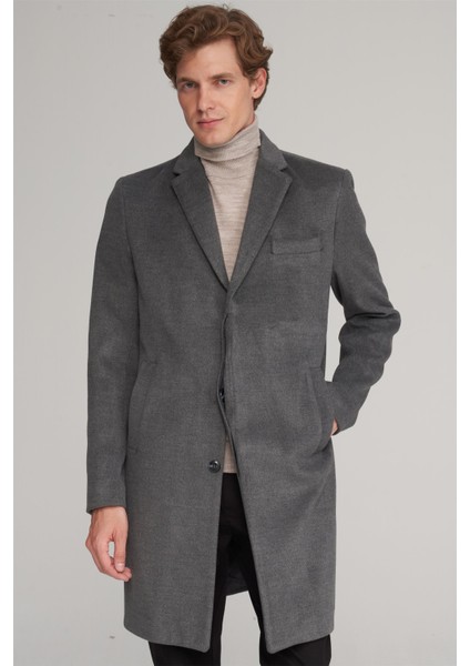 Çetinkaya Mentality 7852 Erkek Mono Yaka Regular Kaşe Kaban Antrasit