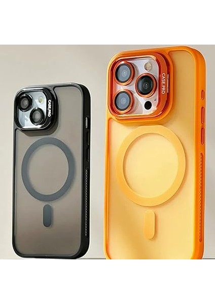 iPhone 15 ile Uyumlu Kamera Lens Aparatlı Stand Olabilen Magsafe ile Uyumlu Kamera Korumalı Şeffaf Full Color Magnetic Wireless Telefon Kılıfı (Siyah, iPhone 15) modelleri
