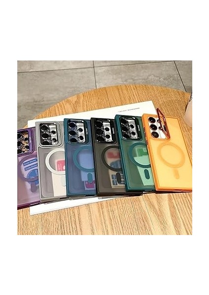 Samsung Galaxy S23 Ultra ile Uyumlu Kamera Lens Aparatlı Stand Olabilen Magsafe ile Uyumlu Kamera Korumalı Şeffaf Full Color Magnetic Wireless Telefon Kılıfı (Titanyum, Galaxy S23 Ultra) modelleri