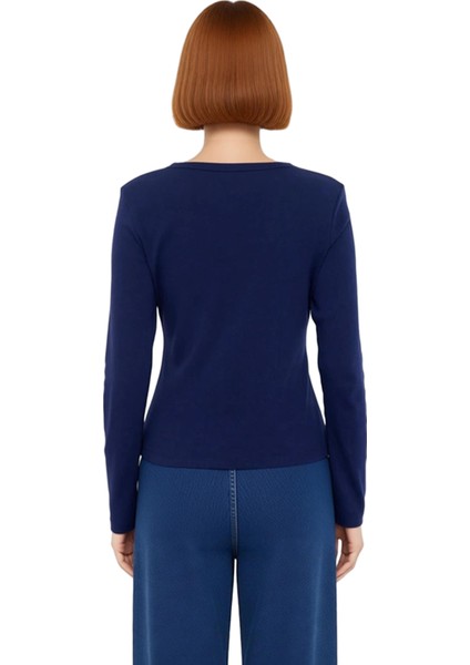 Kadın Uzun Kollu Düğmeli Ribana Örme Üst Kaliteli Şık Rahat Modern Zarif Günlük fiyatları