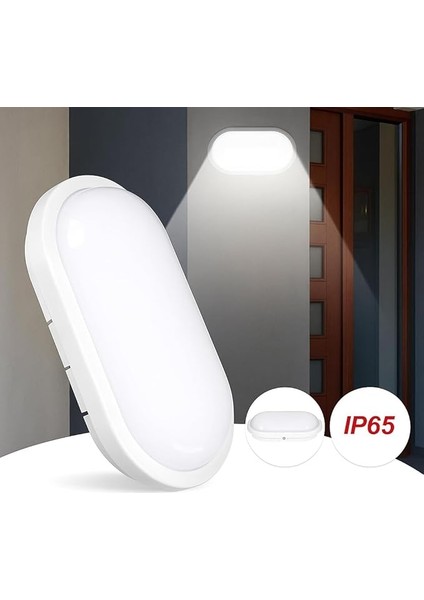 15W IP65 Oval Beyaz LED Tavan ve Duvar Lambası | 6500K Beyaz Işık | Su ve Toz Geçirmez Banyo Bahçe Balkon Aydınlatma Armatürü | Yüzeye Monte, 1500 Lümen (220V) fiyatları