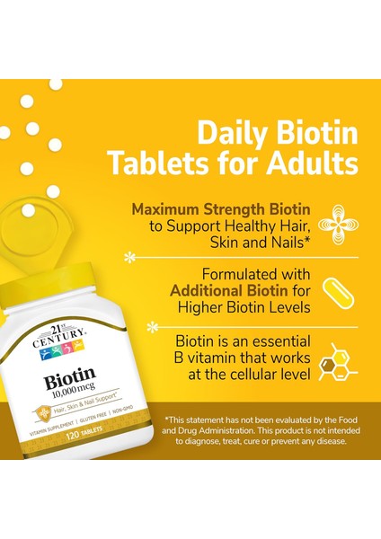 Biotin+Calcium Hair, Skin & Nail Support 10,000 Mcg, Unflavored 120 Count fiyatları
