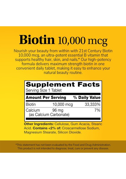 Biotin+Calcium Hair, Skin & Nail Support 10,000 Mcg, Unflavored 120 Count modelleri