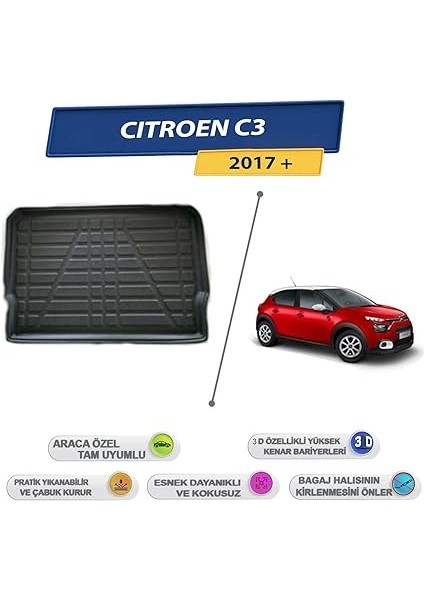 C3 Hb 2017 Sonrası Için 3D Yüksek Kenarlı Bagaj Havuzu - Kokusuz, Kolay Temizlenebilir Bagaj Paspası fiyatları