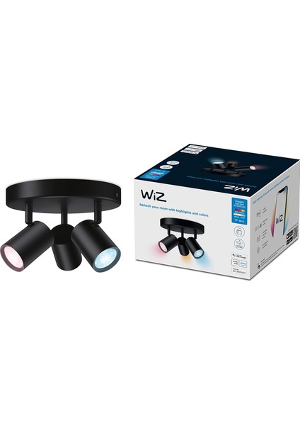 Imageo 3'lü Spot Ayarlanabilir Beyaz ve Renkli, Kısılabilir, 16 Milyon Renk, Wi-Fi Üzerinden Uygulama/ses ile Akıllı Kontrol, Siyah