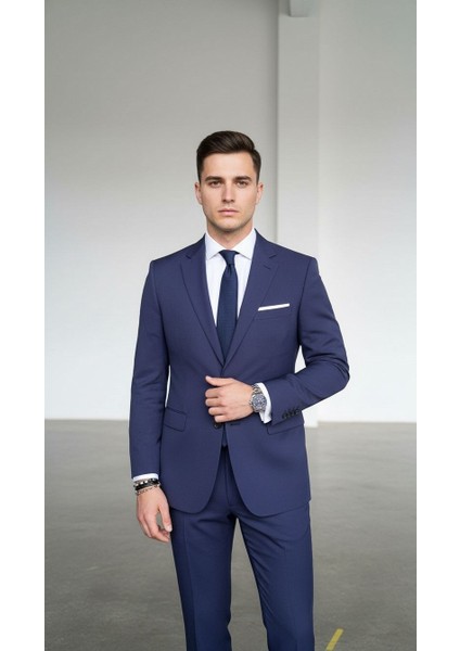 Erkek Lacivert Tek Düğme Slim Fit Takım Elbise - Şık Ofis ve Davet Kombini fiyatları