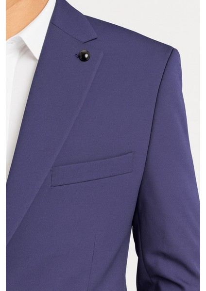 Erkek Lacivert Tek Düğme Slim Fit Takım Elbise - Şık Ofis ve Davet Kombini fırsatları