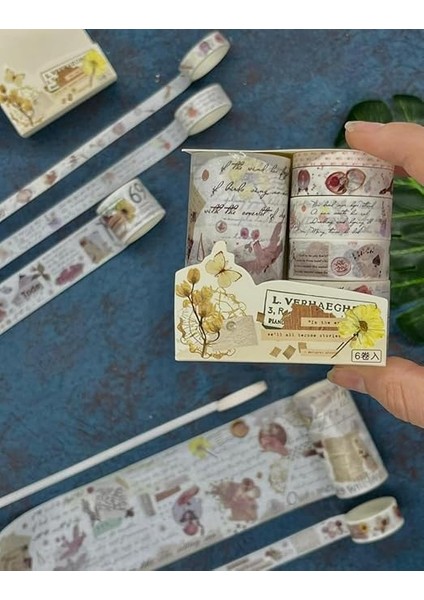 Bahar Çiçekleri Temalı 6'lı Washi Bant Set (6 * 2m)/washi Tape/masking Tape/desenli Bant/bullet Journal/defter Süsleme