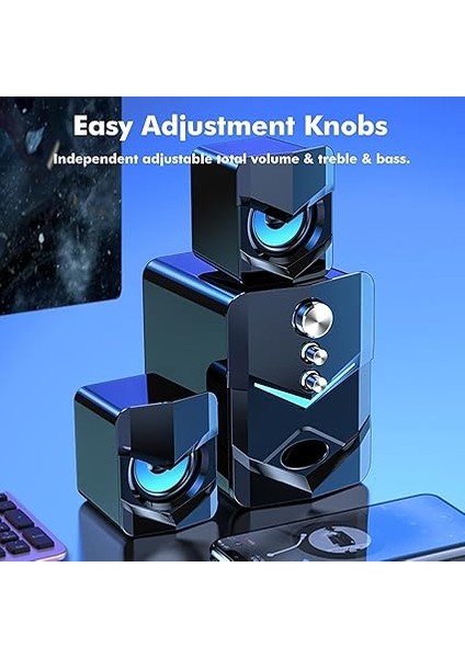 D-222 Bilgisayar Hoparlörü Subwoofer USB ile Güçlendirilmiş 2.1 Stereo Hoparlörler LED Işıklı 3.5mm Girişli Pc Dizüstü Bilgisayar Için fiyatları