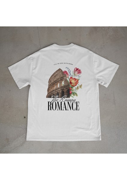 Roma Tasarım Baskılı Beyaz Oversize T-Shirt