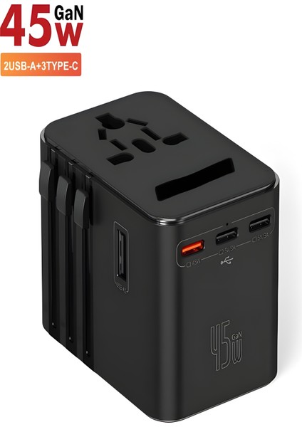Fc-22 200+ÜLKE 45W Global Seyahat Şarj Aleti - 2 Usb-A, 3 Type-C, 1 Ac Priz Adaptörü Çoğaltıcı