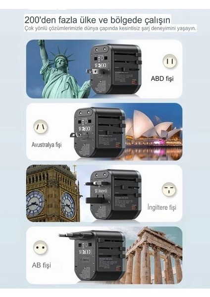 Fc-22 200+ÜLKE 45W Global Seyahat Şarj Aleti - 2 Usb-A, 3 Type-C, 1 Ac Priz Adaptörü Çoğaltıcı fiyatları