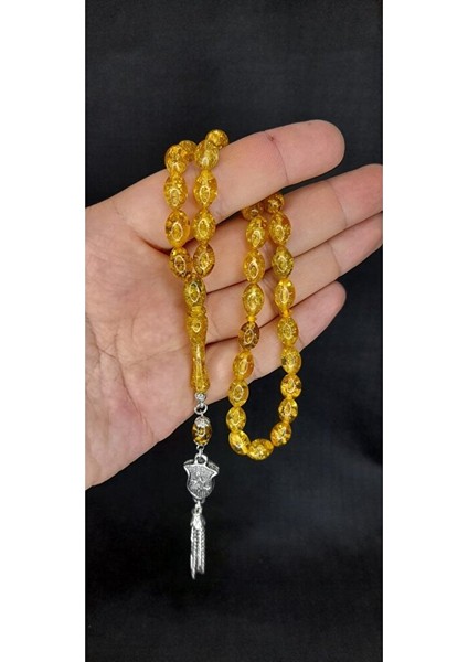 Altın Varaklı Uçak Camı Tesbih Sarı Renkli Kapsül Kesim T-445 indirimleri