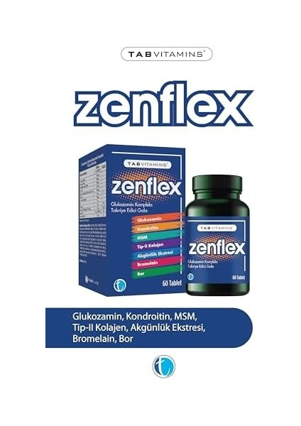 Tabvıtamıns Zenflex 60 Tablet Glukozamin Kondroitin Msm Tip Iı Kolajen fiyatları