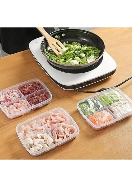 Adet 400 ml 4 Bölmeli Mini Dondurulmuş Öğünlük Et ve Sebze Saklama Kabı- Buzluk Kıyma Organizeri indirimleri