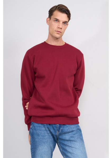Çetinkaya Mentality 3036 3 Ip Bisiklet Yaka Bordo Sweatshirt