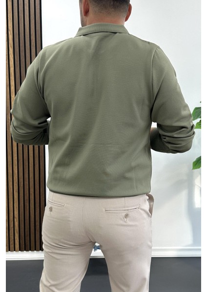 Erkek Yarım Fermuarlı Düz Desen Polo Yaka Kazak Haki EDW424 modelleri