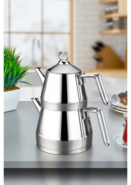 Venedik Çaydanlık 18/10 Paslanmaz Çelik Büyük Boy Silver Saplı.